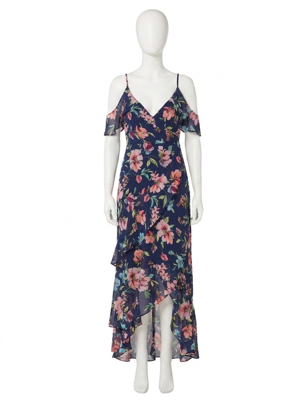 NEW APRICOT watercolour floral chiffon maxi dress in navy